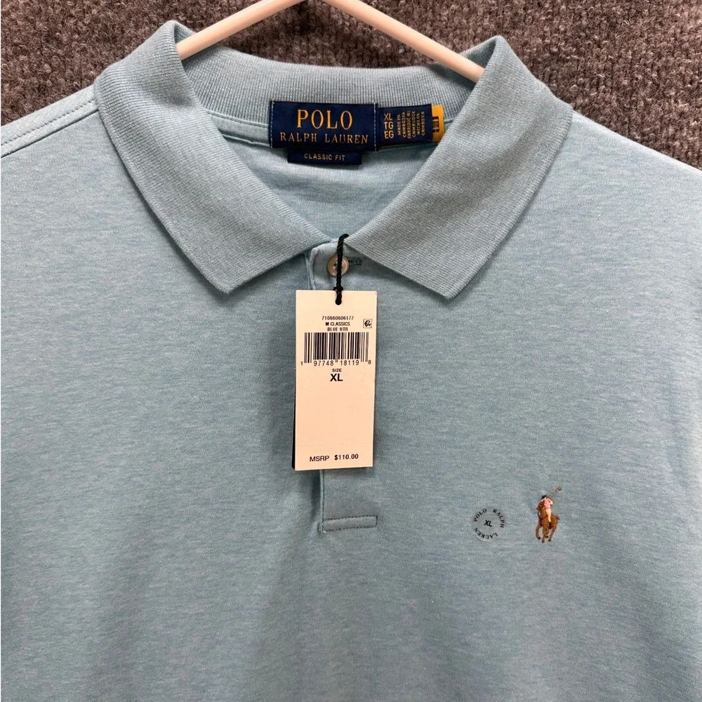 Polo Ralph Lauren Mens XL Classic Fit Short Sleeve Polo Shirt Light Blue, NWT